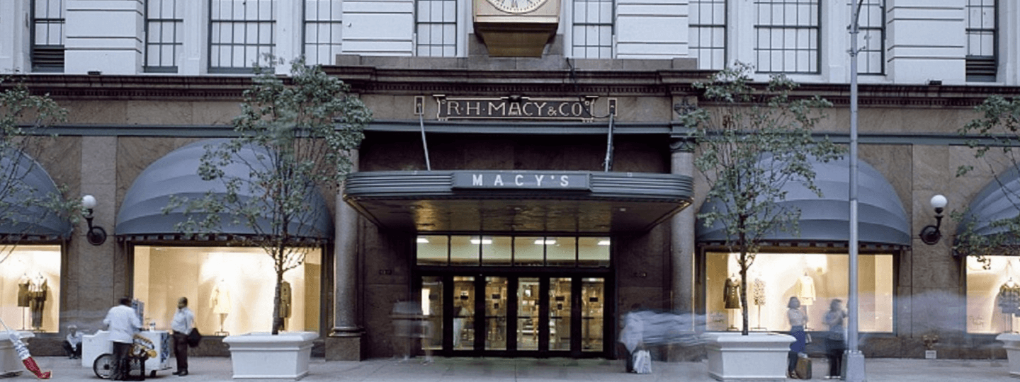 The storefront of an old Macy's department store