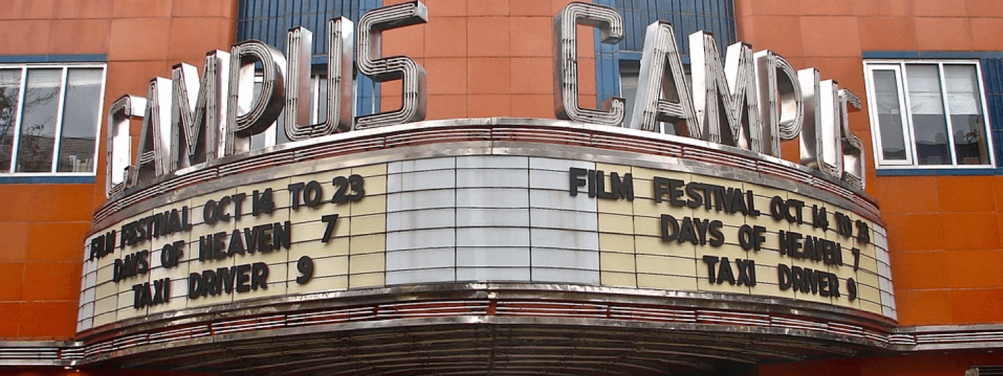 View of the storefront of the Campus cinema