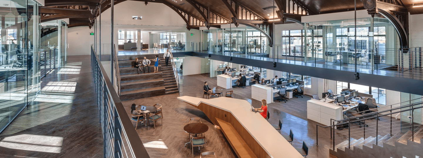 Inside a beautiful two story modern office building