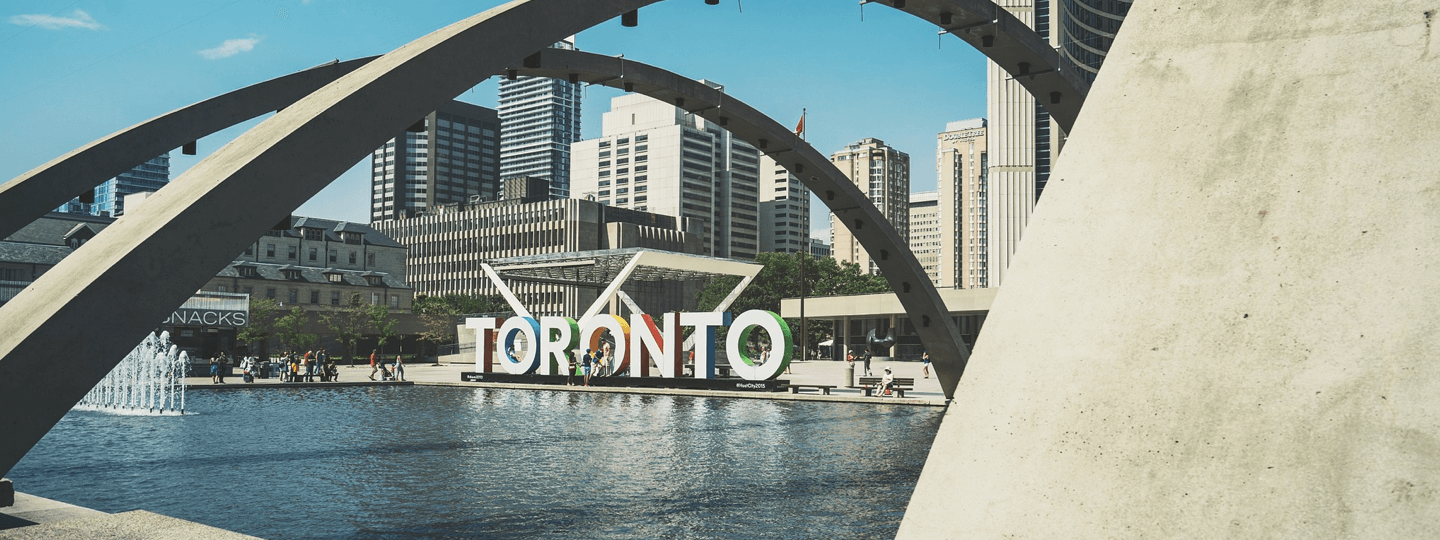 A water feature and artwork in downtown Toronto