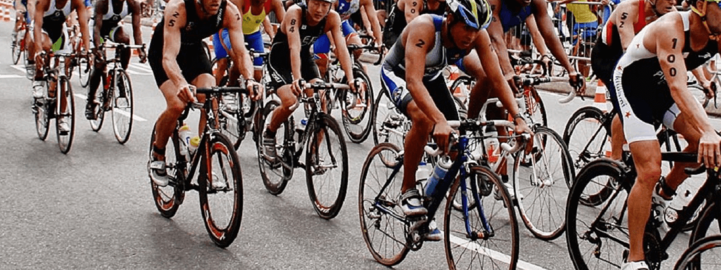 Male road cyclists competing in a race