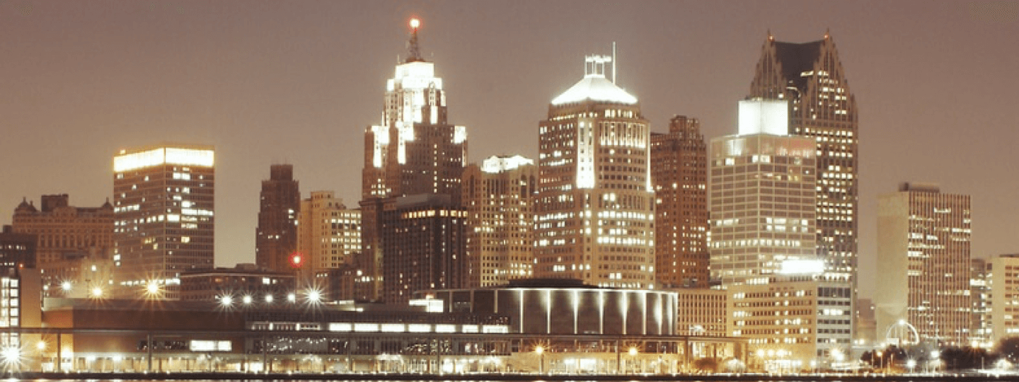 Detroit, Michigan skyline at night