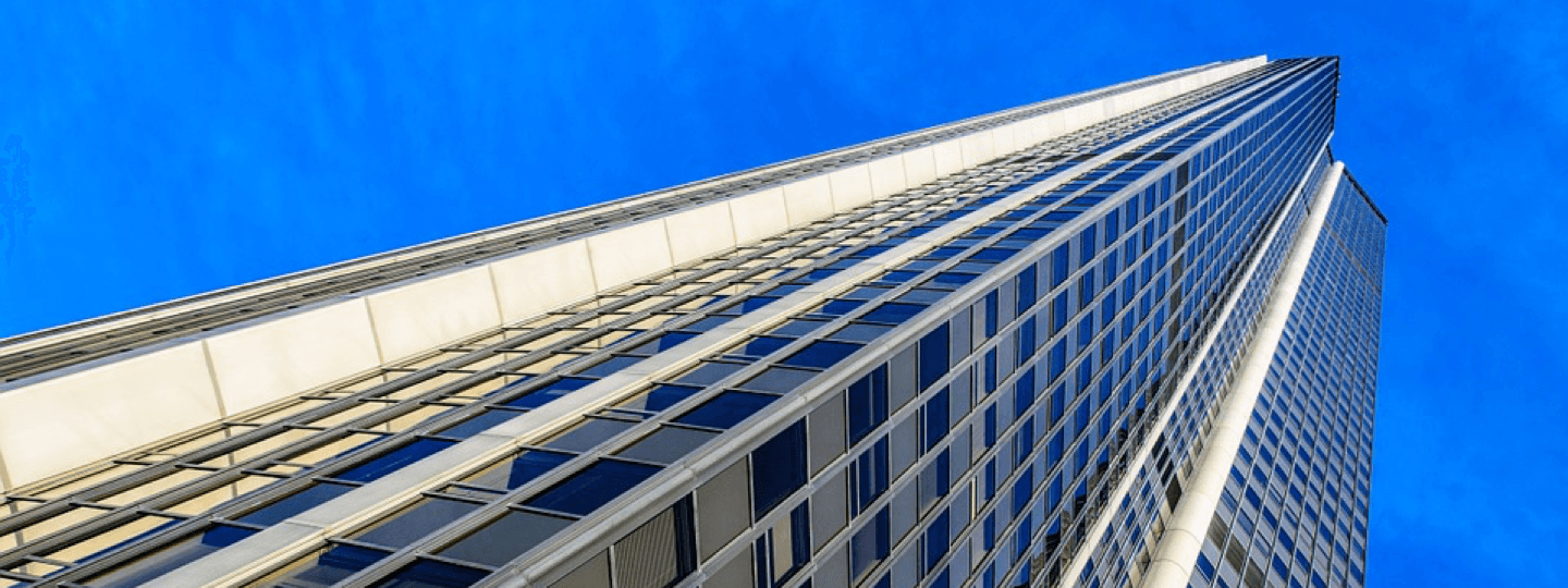 Looking up the side of a very tall building