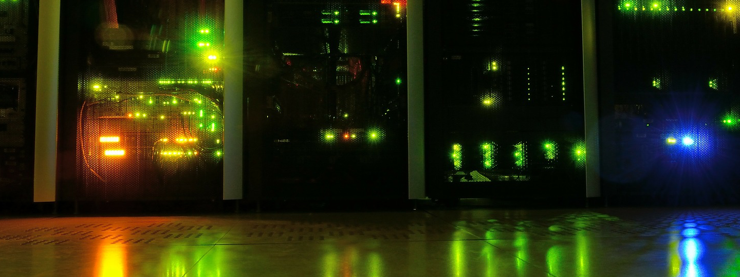 Multi-colored lights of hardware within a data center