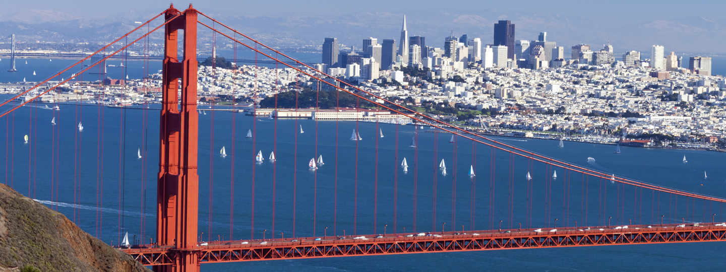 The Golden Gate bridge and the San Francisco skyline