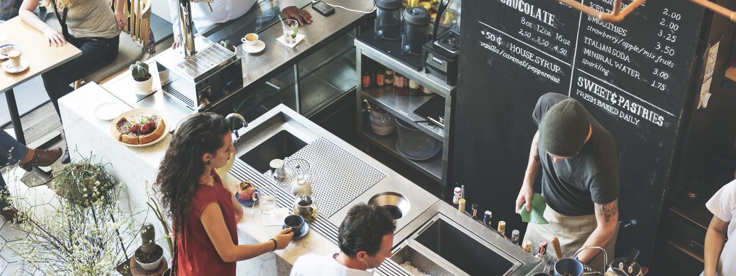 A top down view of a crowded coffee shop