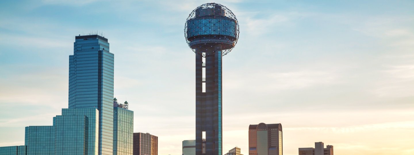 The Reunion Tower and downtown Dallas, Texas