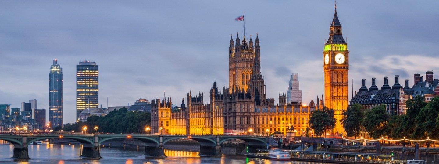 Big Ben and the Palace of Westminster at dusk