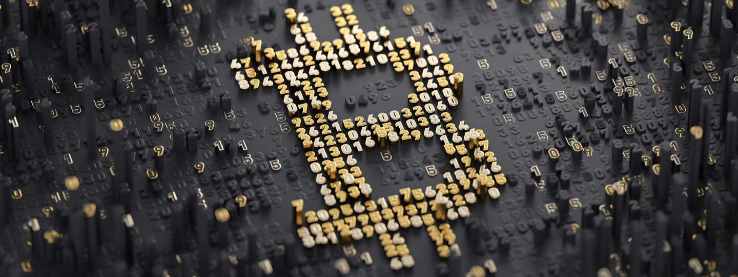 The Bitcoin logo formed with small numbers